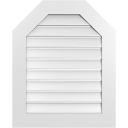 Ekena Millwork Octagonal Top Surface Mount PVC Gable Vent: Functional, w/ 3-1/2"W x 1"P Standard Frame, 26"W x 32"H GVPOT26X3201SF